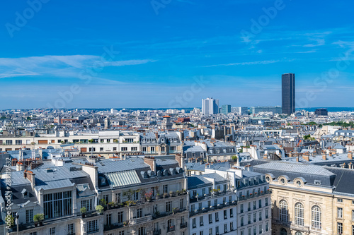 Paris, typical roofs, aerial view with the Montparnasse tower in background, view from the Pantheon 