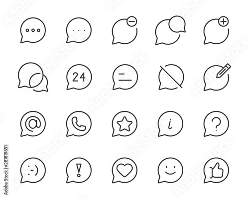 set of contact icons, bubble, address, communication, call, mail, social media