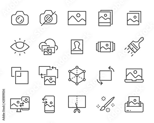 set of photo icons, image, camera, paint, design, view, album