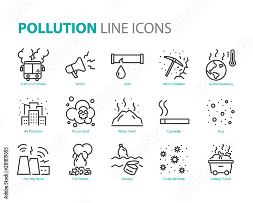 set pollution icons  emission  sewage  dirty  waste