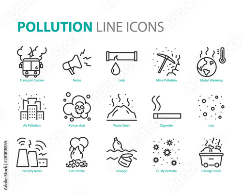 set pollution icons, emission, sewage, dirty, waste