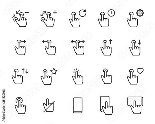 Fototapeta Naklejka Na Ścianę i Meble -  set of gesture icons, touch, phone, finger, touchscreen