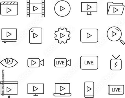 set of video icons, play, livestream, watch