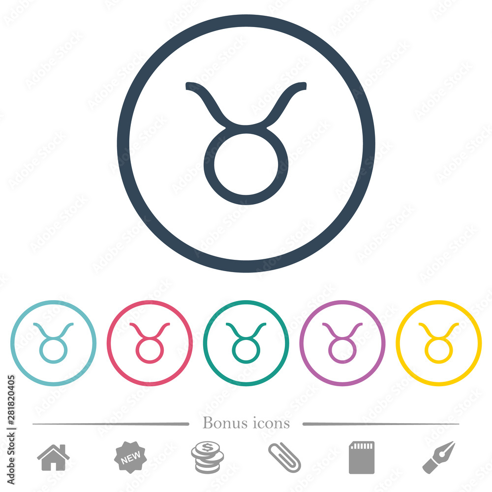 Taurus zodiac symbol flat color icons in round outlines Taurus zodiac symbol flat color icons in round outlines