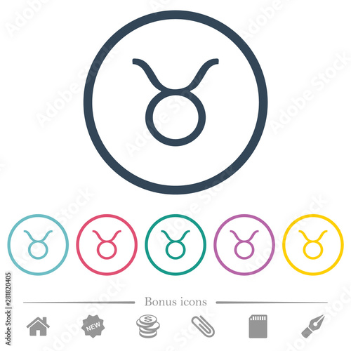 Taurus zodiac symbol flat color icons in round outlines