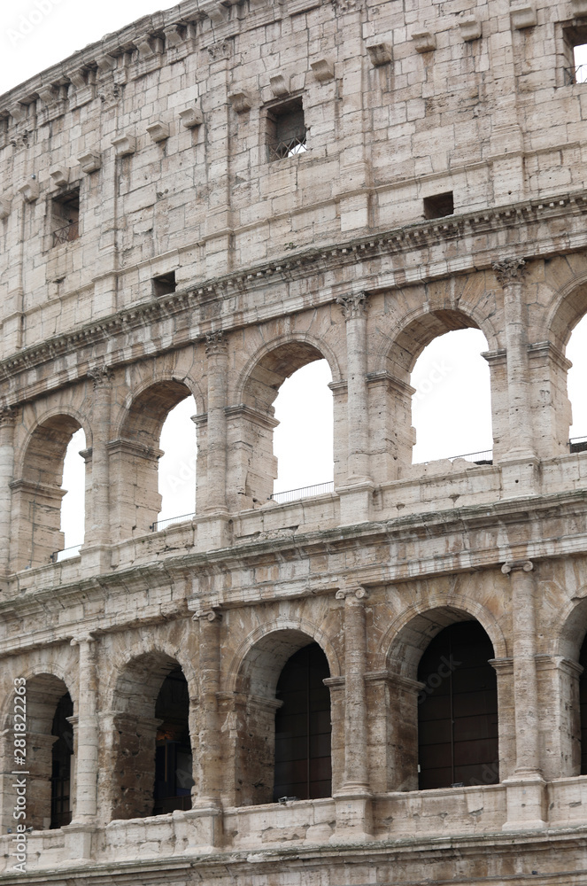 Detail of Coliseum also called Colosseo in Italian Language in R