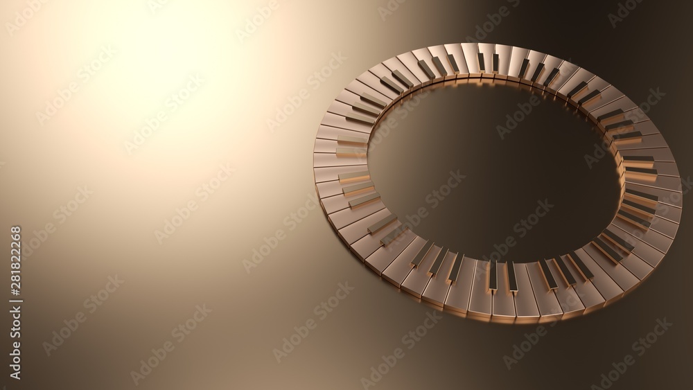Golden Piano Keyboard On The Gold Background - 3D Illustration