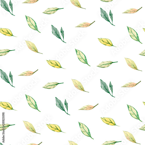 Watercolor seamless pattern autumn ornamental forest with leaves and branches. Greenery floral. Botanical illustration.