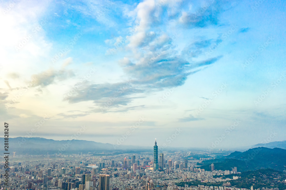 Skyline of taipei city in downtown Taipei, Taiwan.