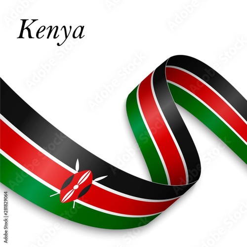 Waving ribbon or banner with flag