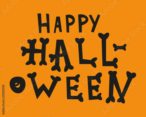 Happy Halloween lettering, icons: thin monochrome icon set, black and white kit. Creepy and funny jack face, bat, spider web