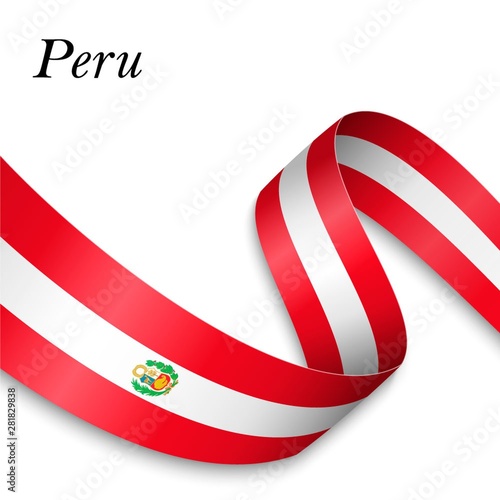 Waving ribbon or banner with flag