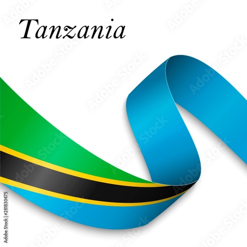 Waving ribbon or banner with flag