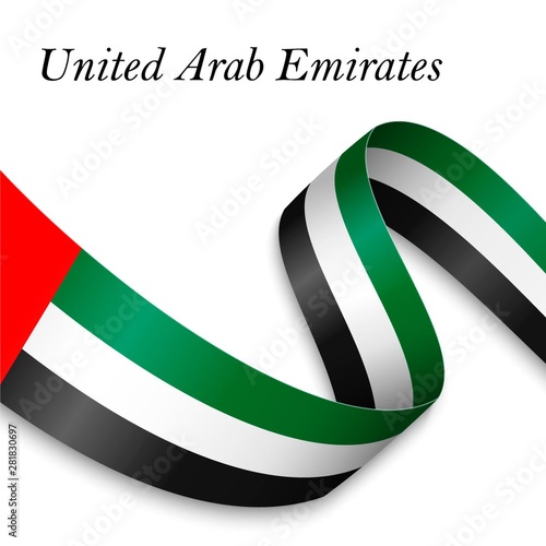 Waving ribbon or banner with flag