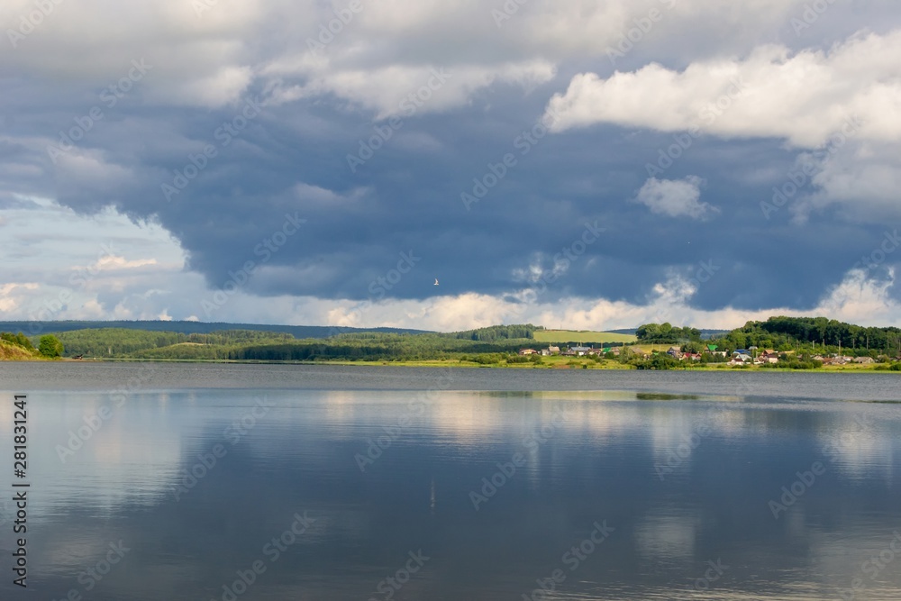 Landscape of a lake with clouds
