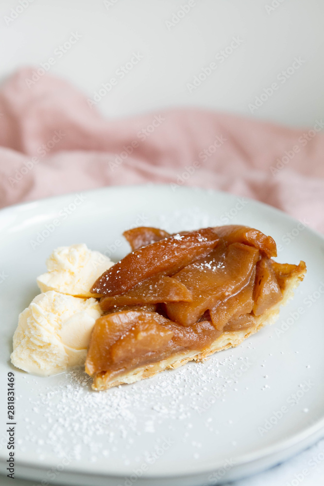 Slice of Caramel Apple Tart with Scoops of Vanilla Ice Cream Slice of Caramel Apple Tart with Scoops of Vanilla Ice Cream
