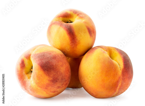 Pile of ripe peaches on a white background. Isolated.