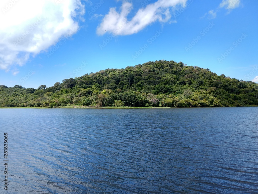 landscape with lake and blue sky