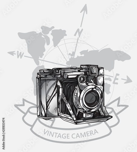 vintage camera hand drawing