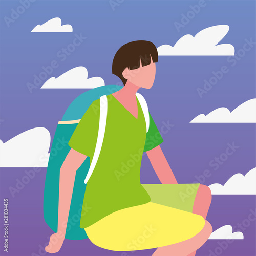 man with backpack hiking wanderlust
