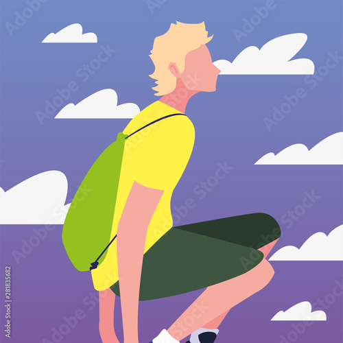 man with backpack hiking wanderlust