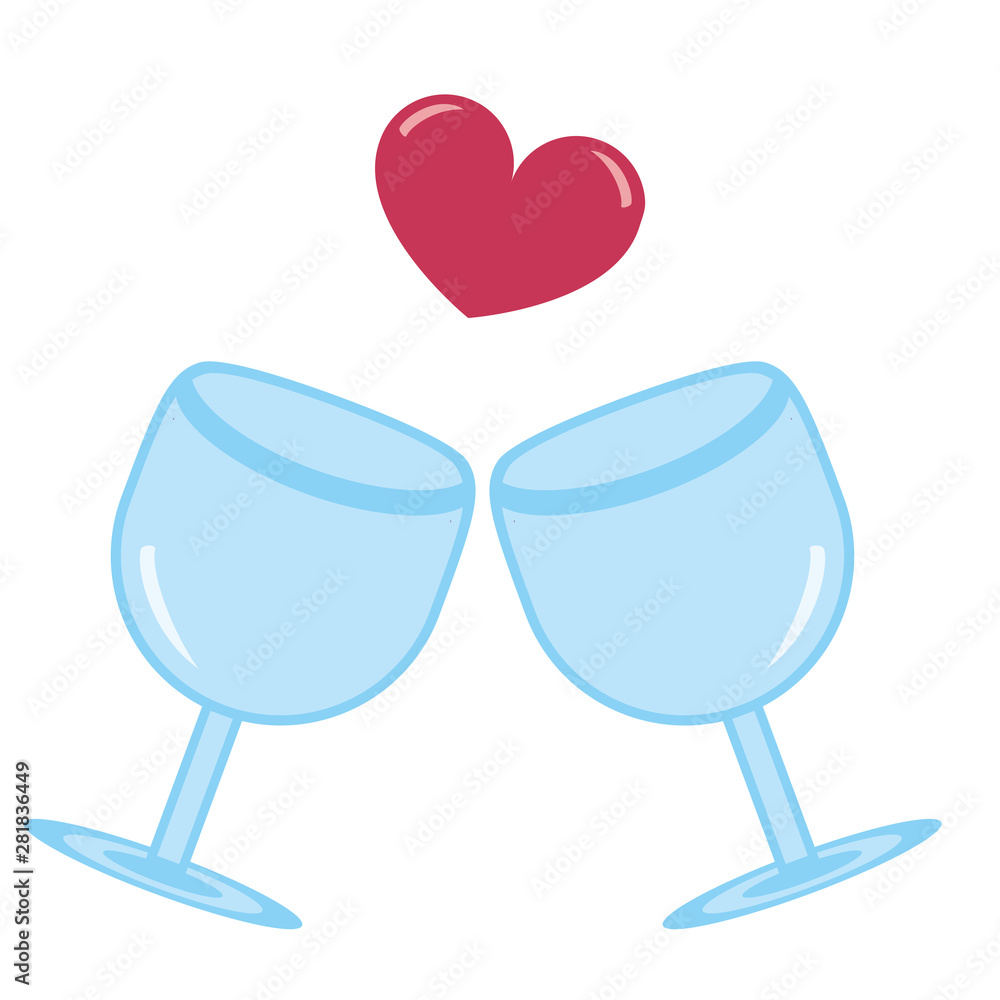 Fototapeta premium Vector cute kawaii wine glasses colorful isolated