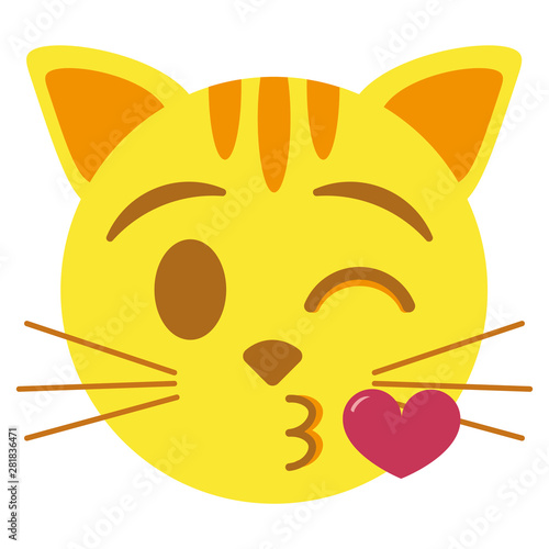 Vector cute kawaii cat emoji blowing a kiss colorful isolated