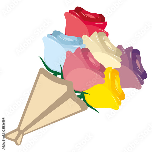 Vector cute kawaii bouquet colorful isolated