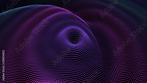 Radial pulse sea. 3D drip drop. Big data grid.