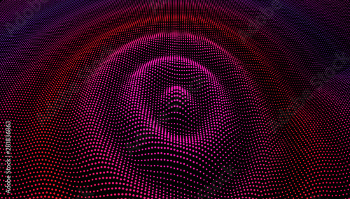 Particle 3D wavy ripple effect. Color Grid surface
