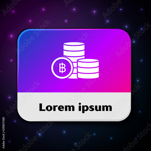 White Cryptocurrency coin Bitcoin icon isolated on black background. Blockchain technology, bitcoin, digital money market, cryptocoin wallet. Rectangle color button. Vector Illustration