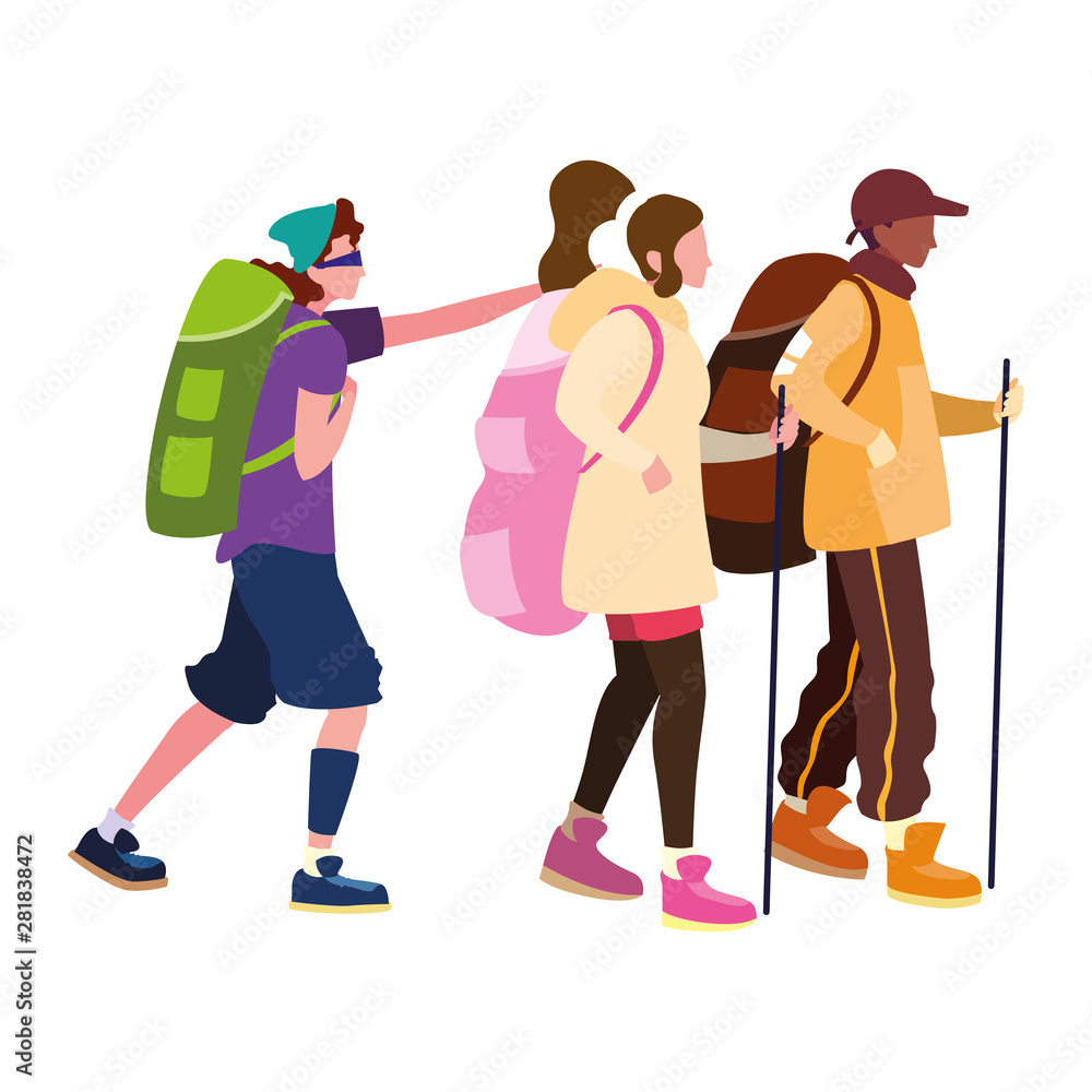 young group people hiking wanderlust young group people hiking wanderlust