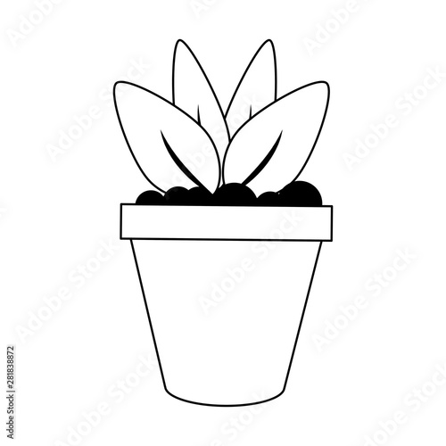 nature plant pot decoration cartoon in black and white