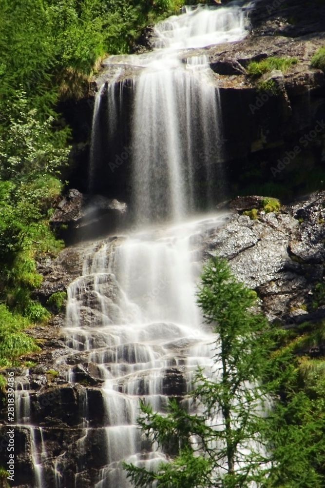 A waterfall in the Italian Alps near the town of Macugnaga - July 2019. A waterfall in the Italian Alps near the town of Macugnaga - July 2019.