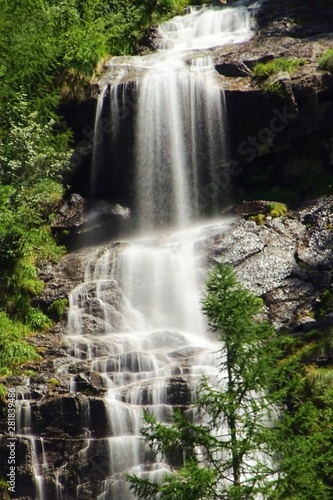 A waterfall in the Italian Alps near the town of Macugnaga - July 2019.