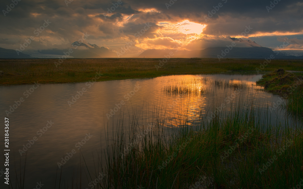 Stunning landscape view to icelandic lake at sunset. Stunning landscape view to icelandic lake at sunset.