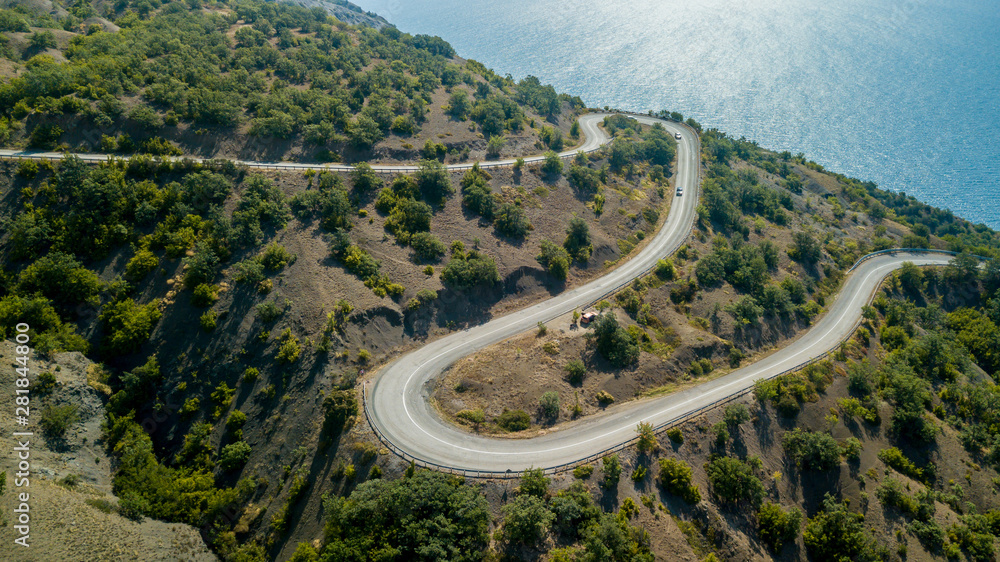 Crimea trip: view from above of curvy mountain road Crimea trip: view from above of curvy mountain road