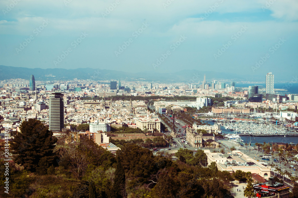 Panorama view of Barcelona city skyline and at dusk time, Spain Panorama view of Barcelona city skyline and at dusk time, Spain