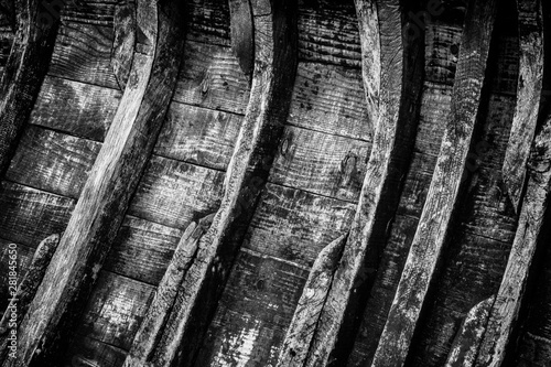 Black and White Pattern of Wooden Ribs on an Old Boat