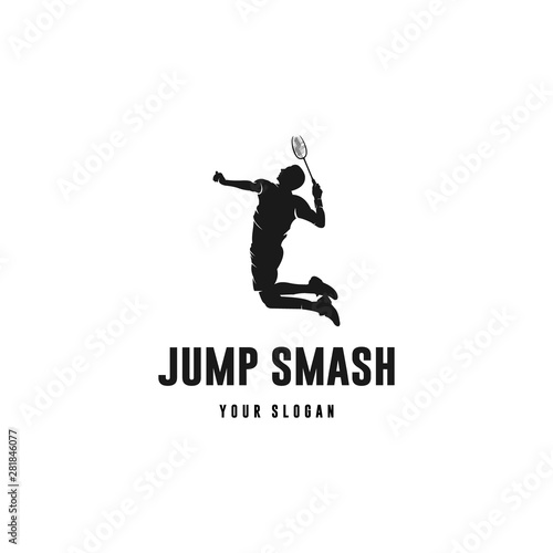 jump smash badminton silhouette logo