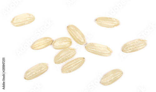 Macro integral rice pile isolated on white background, top view