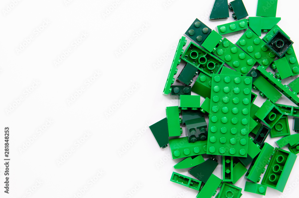 Background of green Toy bricks blocks top view isolated on white background, Educational toy for children.3D Rendering.