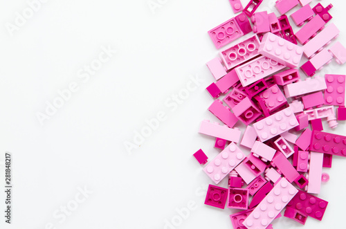Background of Sweet Pink Toys Bricks Blocks Top View, Educational Toys for 3D Rendering.