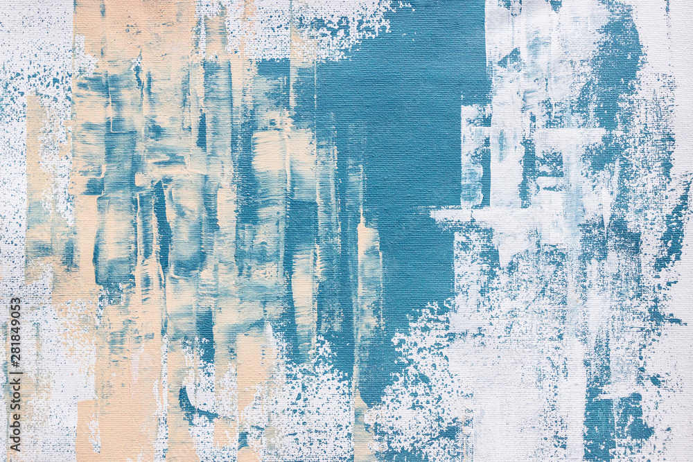 Fototapeta abstract textured blue acrylic painting on canvas 