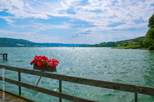 A beautiful summer day with sun, clouds, wind on Lake Constance.