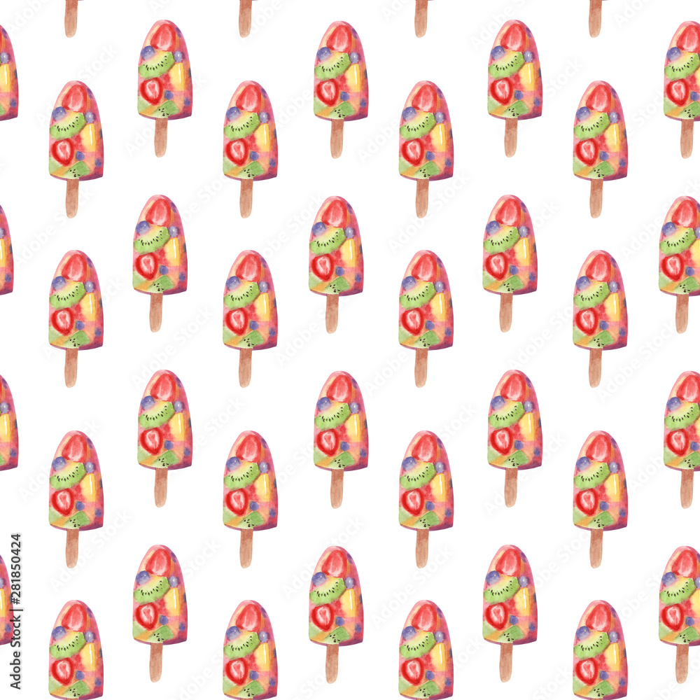 Seamless pattern with ice cream popsicle stick isolated on white background.