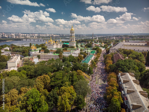 Kiev, Ukraine - July 27, 2019: Religious procession of Orthodox Christians on the feast of the baptism of Rus, Ukraine, Russia at the Kiev-Pechersk Lavra.
