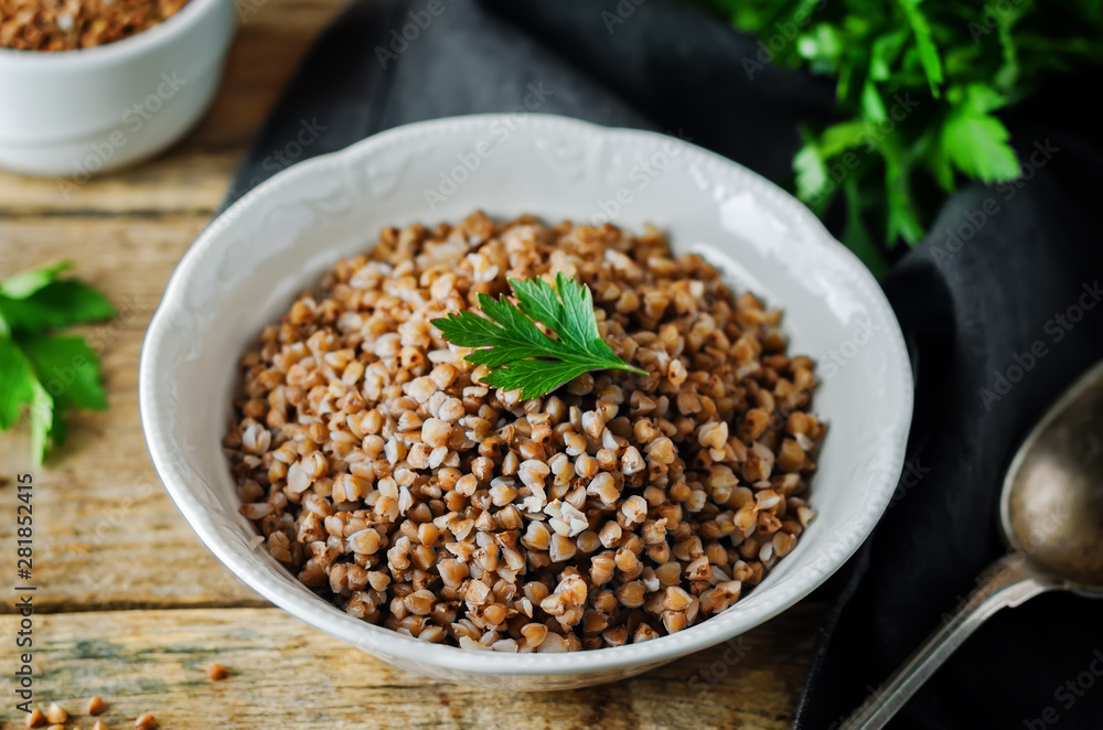 Buckwheat porridge with fresh parsley leaves Buckwheat porridge with fresh parsley leaves