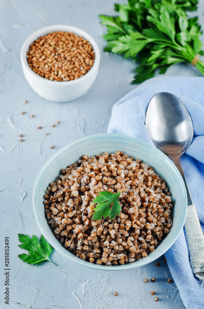 Buckwheat porridge with fresh parsley leaves Buckwheat porridge with fresh parsley leaves