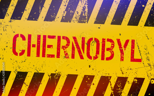 Chernobyl warning sign. Radioactive places in Ukraine. Nuclear power concept. Nuclear disasters in soviet union.